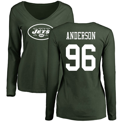 New York Jets Green Women Henry Anderson Name and Number Logo NFL Football #96 Long Sleeve T Shirt->women nfl jersey->Women Jersey